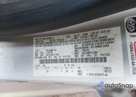 2014 Ford Fiesta S z USA, uszkodzony, nr VIN 3FADP4TJ1EM113684